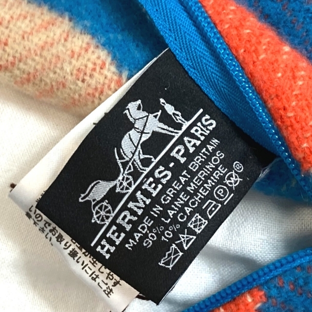 エルメス HERMES ブリッド・ドゥ・ガラ インテリア マルチカラー クッション ウール/カシミヤ オレンジ/ブルー 未使用