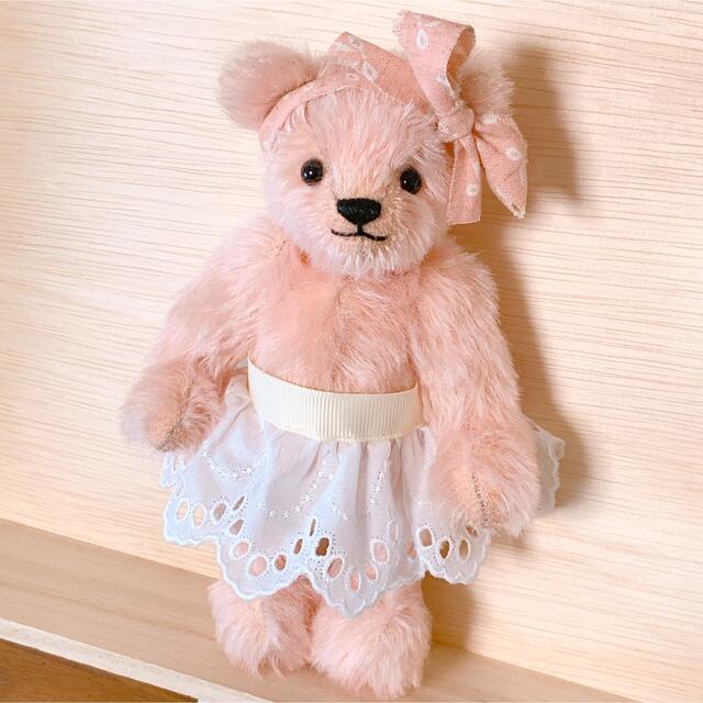 ハンドメイド♡テディベア 18cmピンクモヘア レース ぬいぐるみ