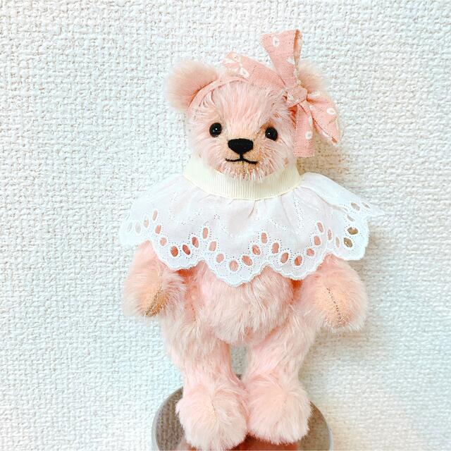 ハンドメイド♡テディベア 18cmピンクモヘア レース ぬいぐるみ