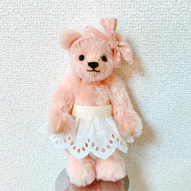 ハンドメイド♡テディベア 18cmピンクモヘア レース ぬいぐるみ