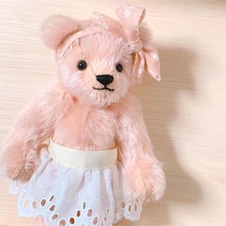 ハンドメイド♡テディベア 18cmピンクモヘア レース ぬいぐるみ