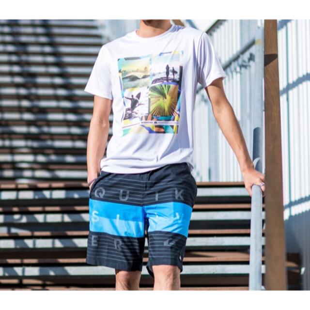 QUIKSILVER(クイックシルバー)のクイックシルバー 半袖サーフTシャツ L ラッシュガード 白 プリント柄 メンズのトップス(Tシャツ/カットソー(半袖/袖なし))の商品写真