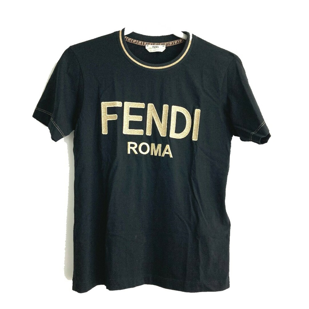 XS肩幅フェンディ FENDI FS7254 刺繍ロゴ アパレル トップス 半袖Ｔシャツ コットン ブラック