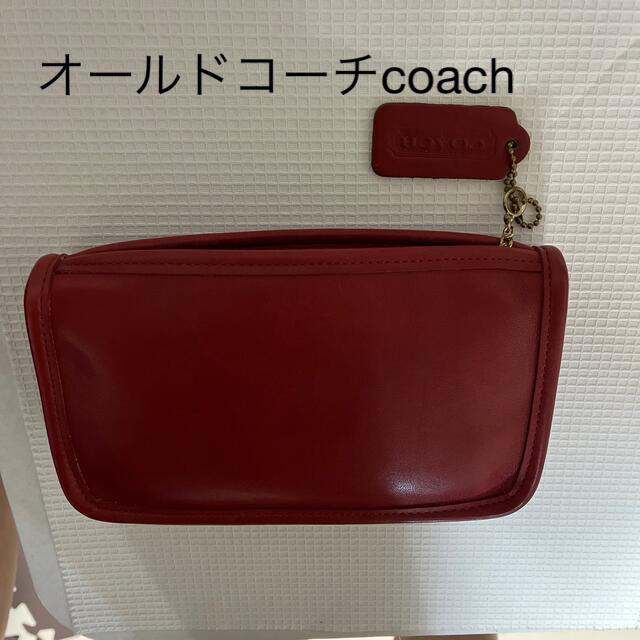 未使用！オールドコーチcoach 牛革スクエアポーチ レッド-