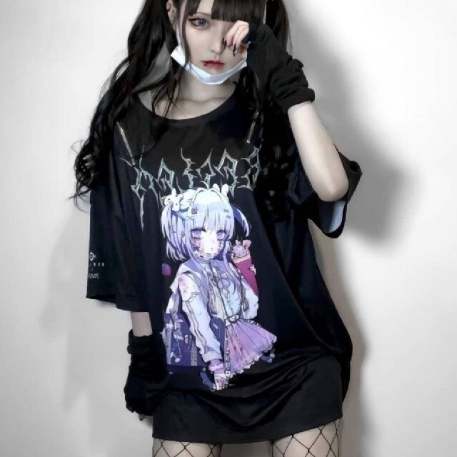 CIVARIZE(シヴァーライズ)のレフレム 💙negiコラボ💙制服少女ジップTシャツ💙ショップ限定商品💙黒 レディースのトップス(Tシャツ(半袖/袖なし))の商品写真