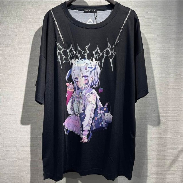 CIVARIZE(シヴァーライズ)のレフレム 💙negiコラボ💙制服少女ジップTシャツ💙ショップ限定商品💙黒 レディースのトップス(Tシャツ(半袖/袖なし))の商品写真