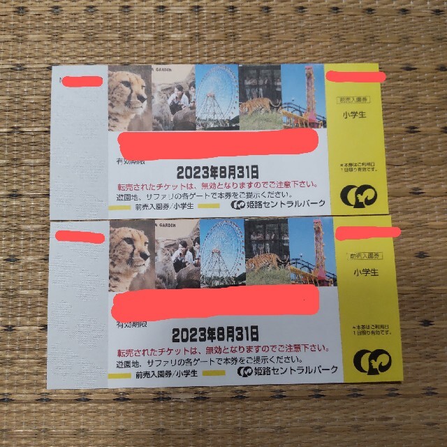 姫路セントラルパークの入園引換券＋パスポート　２枚セット
