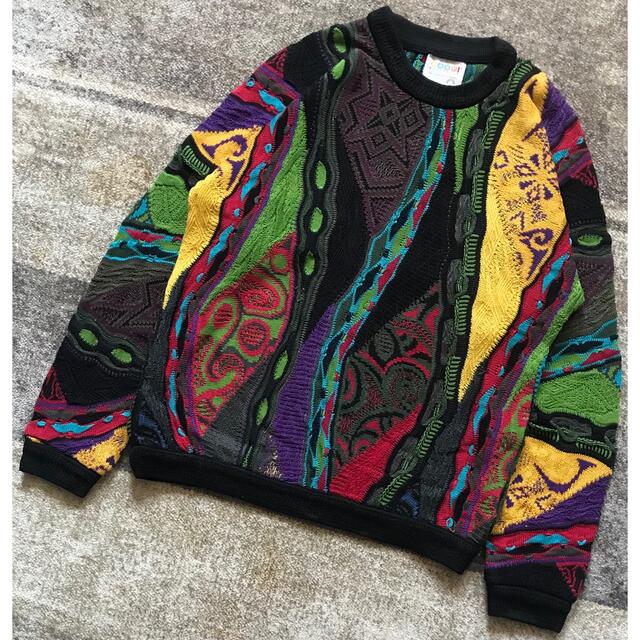 圧巻のデザイン 芸術 花柄 植物柄 90's COOGI ニット セーター L 日本