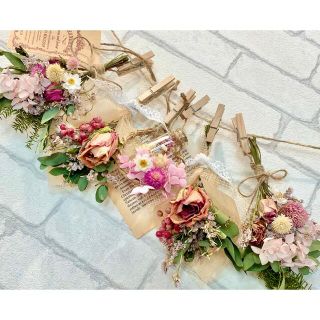 ドライフラワー スワッグ ガーランド❁642 ピンク 紫陽花 ローズ 薔薇 花束(ドライフラワー)