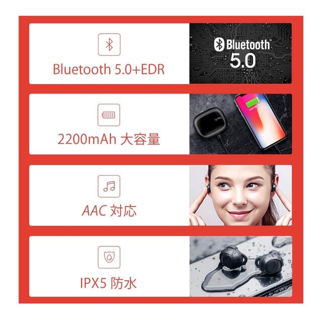 2022 Bluetooth イヤホン 完全ワイヤレス イヤホン自動ペアリング  スマホ/家電/カメラのオーディオ機器(ヘッドフォン/イヤフォン)の商品写真