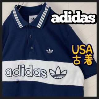 アディダス(adidas)のUSA古着 アディダス ポロシャツ 切替え 刺繍ロゴ ツートン デカロゴ 鹿子(ポロシャツ)