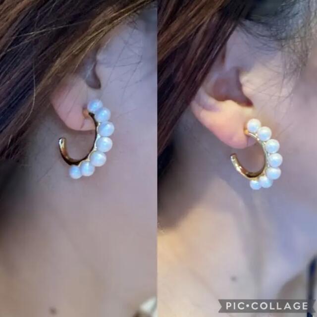 【合金18kゴールド】パール　フープピアス レディースのアクセサリー(ピアス)の商品写真