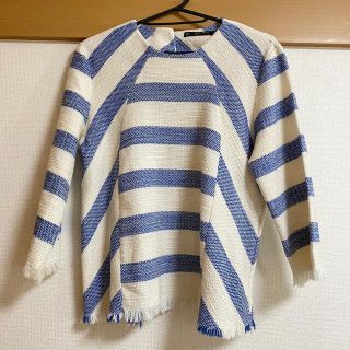 ザラ(ZARA)のZARA ボーダー　フリンジ　トップス(カットソー(長袖/七分))