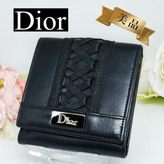 クリスチャンディオール(Christian Dior)のChristian Dior ロゴプレート レザー3折財布 ブラック(財布)