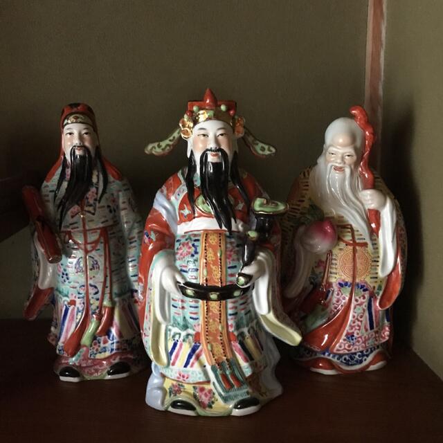 縁起物 福禄寿 彫刻人形 中国古美術 三開仏、幸福・財産・長寿を祈る仏様