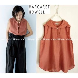 マーガレットハウエル(MARGARET HOWELL)の2019マーガレットハウエル☆大草直子さん着リネンペタルカラーノースリーブシャツ(シャツ/ブラウス(半袖/袖なし))