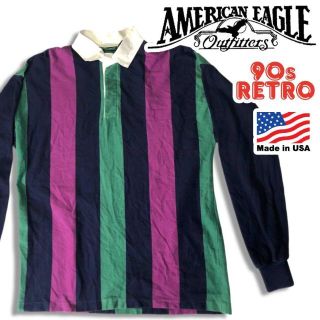 アメリカンイーグル(American Eagle)の90s USA製 アメリカンイーグル ラグビーシャツ ネイビー XL(ポロシャツ)