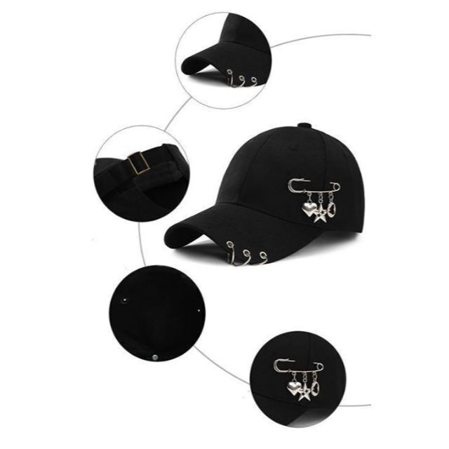 韓国　ファッション　バケットハット　黒　キャップ　帽子　ストリート　リング　春 レディースの帽子(キャップ)の商品写真