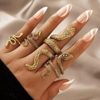 ヘビ　リング4個セット　指輪　韓国　ファッション　金　ゴールド　ネックレス　春服(リング(指輪))