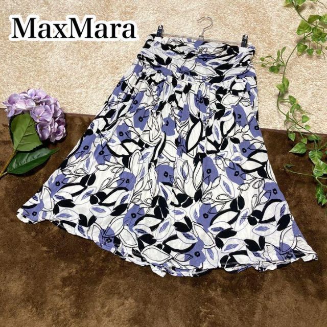 Max Mara(マックスマーラ)のマックスマーラ♡フレアスカート 花柄 フラワープリント ウエストゴム イタリア製 レディースのスカート(ひざ丈スカート)の商品写真