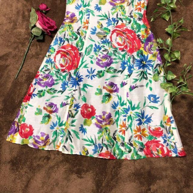 リネン/シルク♡シビラ 花柄 ノースリーブ フレア ワンピース Sybilla