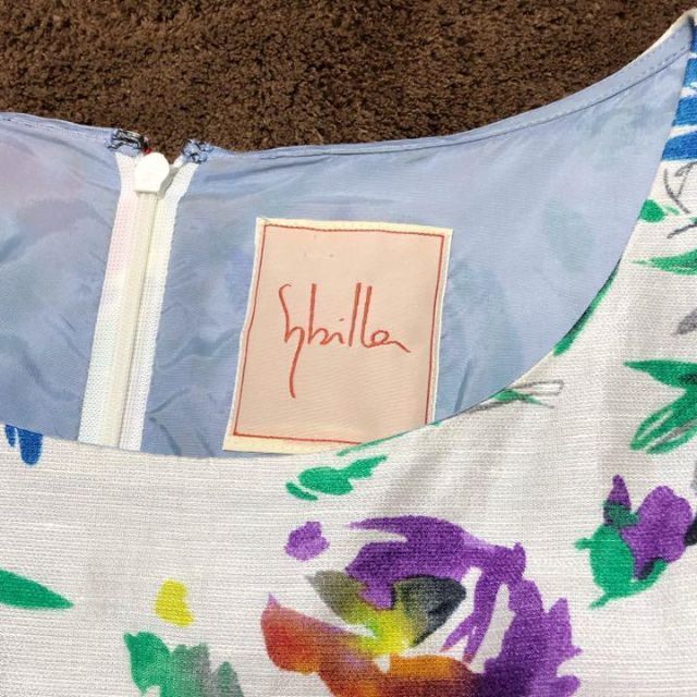 リネン/シルク♡シビラ 花柄 ノースリーブ フレア ワンピース Sybilla