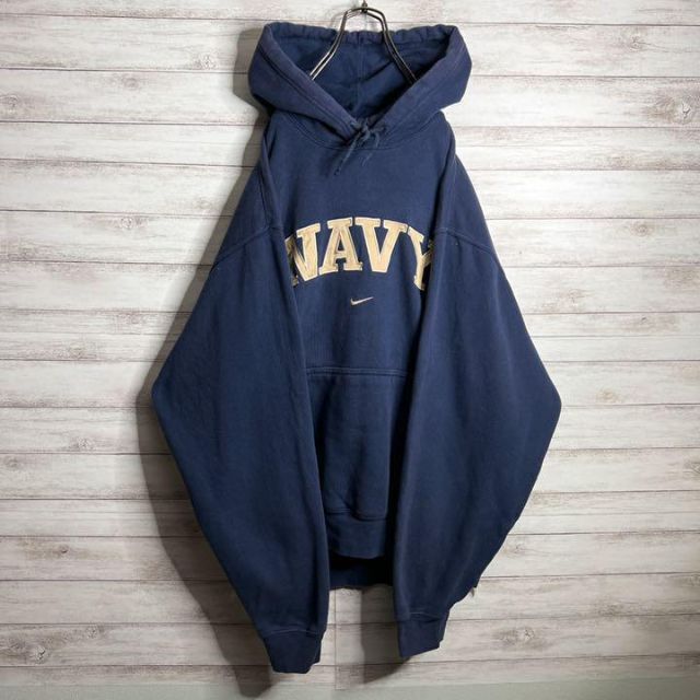 【入手困難!!】ナイキ ✈︎刺繍ロゴ アーチロゴ  NAVY ゆるだぼ 裏起毛