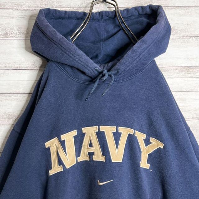 【入手困難!!】ナイキ ✈︎刺繍ロゴ アーチロゴ  NAVY ゆるだぼ 裏起毛