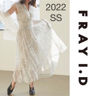 フレイアイディー(FRAY I.D)の新作 美品 FRAY I.D ラインアートシフォンワンピース イエロー(ロングワンピース/マキシワンピース)