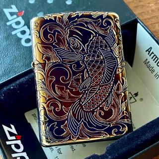 ジッポー(ZIPPO)の新品 ZIPPO アーマー 5面アラベスク 鯉 金メッキいぶし ARMOR(タバコグッズ)