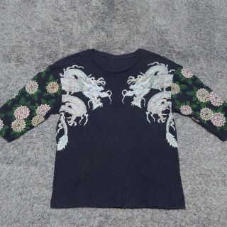 刺繍　龍　蓮の花　七分袖　シャツ(Tシャツ/カットソー(七分/長袖))