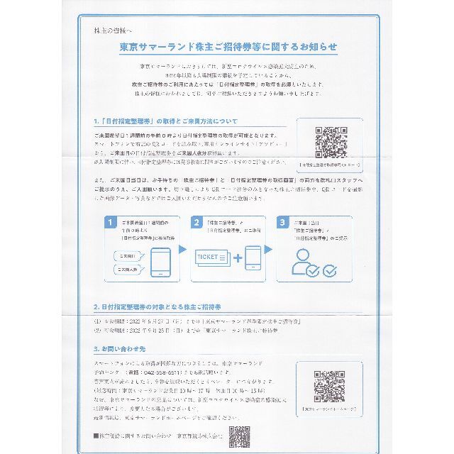 東京サマーランド 株主ご招待券 フリーパスチケット 6枚 無力化するアンチチート チケット