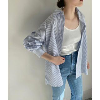 ローリーズファーム(LOWRYS FARM)の【美品】LOWRYS FARM ストライプシャツ/ブラウス ブルー(シャツ/ブラウス(長袖/七分))