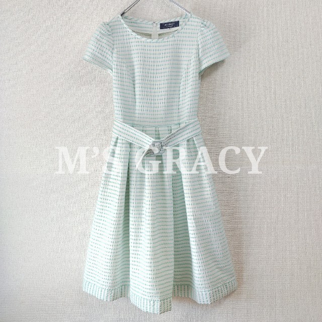 M'S GRACY(エムズグレイシー)の【極美品】エムズグレイシー ドレスワンピース ボーダー柄 上品 夏素材 レディースのワンピース(ひざ丈ワンピース)の商品写真