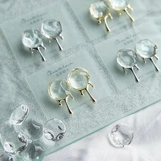 光彩硝子【掌の海】ゴールドorシルバー ピアス/イヤリング clear 雫 夏(ピアス)