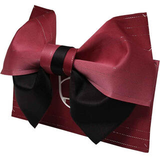日本製 グラデーション リバーシブル ラメ入り 浴衣帯 作り帯 結び帯 赤×黒(浴衣帯)