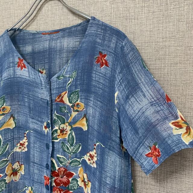 90s ビンテージ　アメリカ古着　ノーカラー　古着　花柄　used 柄シャツ レディースのトップス(シャツ/ブラウス(半袖/袖なし))の商品写真