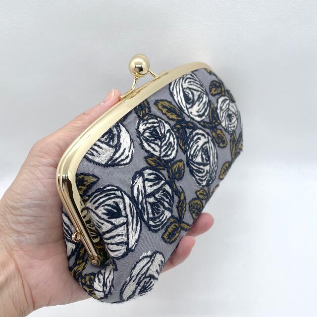 ミナペルホネン ハンドメイドがま口マチあり親子長財布rosy グレー - 財布
