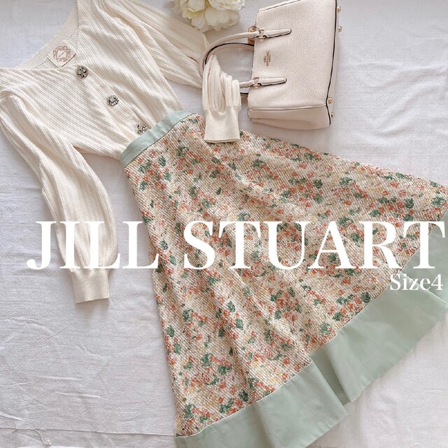 JILLSTUART(ジルスチュアート)のジルスチュアート花柄フレアスカート夏4レース切替フラワープリント春レディース黄緑 レディースのスカート(ひざ丈スカート)の商品写真