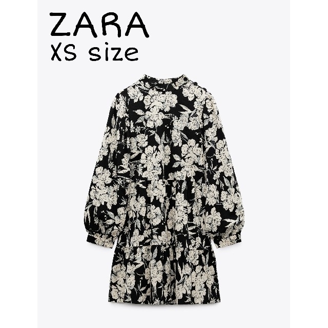 ZARA(ザラ)のZARA　オーバーサイズ プリント ワンピース　XSサイズ　ブラック レディースのワンピース(ミニワンピース)の商品写真