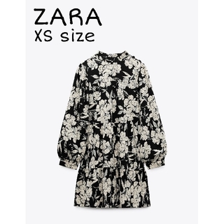 ザラ(ZARA)のZARA　オーバーサイズ プリント ワンピース　XSサイズ　ブラック(ミニワンピース)