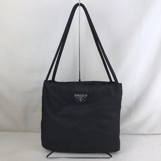 PRADA プラダ ナイロン ロゴプレート トートバッグ ブラック ...