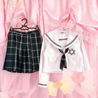 ネイビーチェックセーラー服上下セット【制服】(コスプレ)