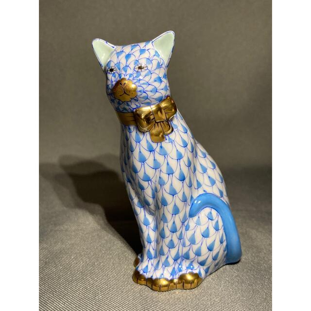 HEREND ヘレンド フィギュリン ねこ ネコ 猫 水色 アンティーク