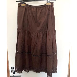 SCAPA 刺繍 焦茶 ティアードロングスカート