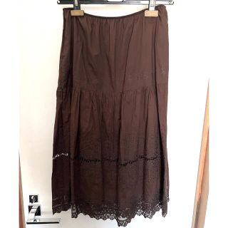 SCAPA 刺繍 焦茶 ティアードロングスカート