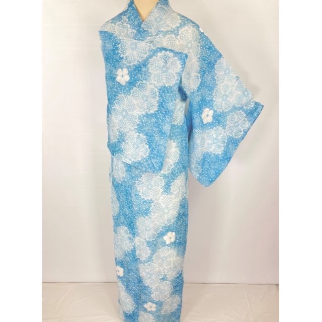有松絞り【浴衣】花柄 綿 総絞り 水色 白 空色 046の通販 by kimono Re