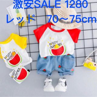 激安SALE 韓国男女兼用　ベビーキッズ　スイカTシャツ＋デニムパンツ　レッド(パンツ)