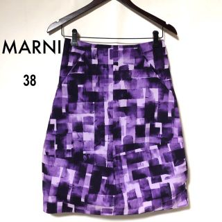 マルニ(Marni)のマルニ コットンスカート 38/MARNI 伊製 パープル系総柄(ひざ丈スカート)