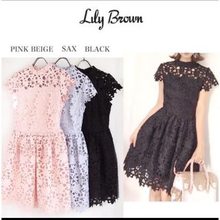 リリーブラウン(Lily Brown)のリリーブラウン⭐︎お花レースワンピース黒(ミニワンピース)